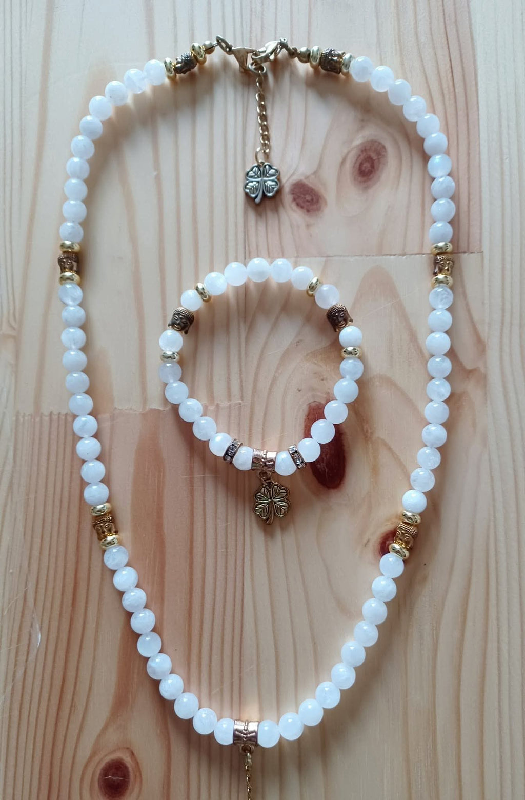 E-02 Ensemble De Collier En Pierre De Lune (Style Chapelet)
