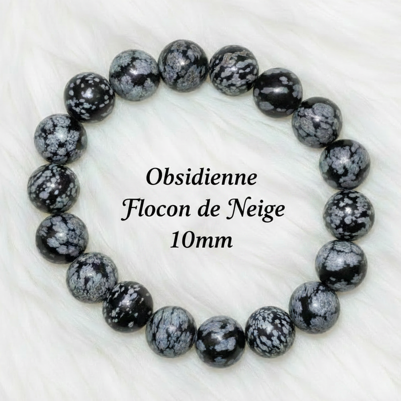 B-12 - Bracelet Obsidienne Flocon De Neige