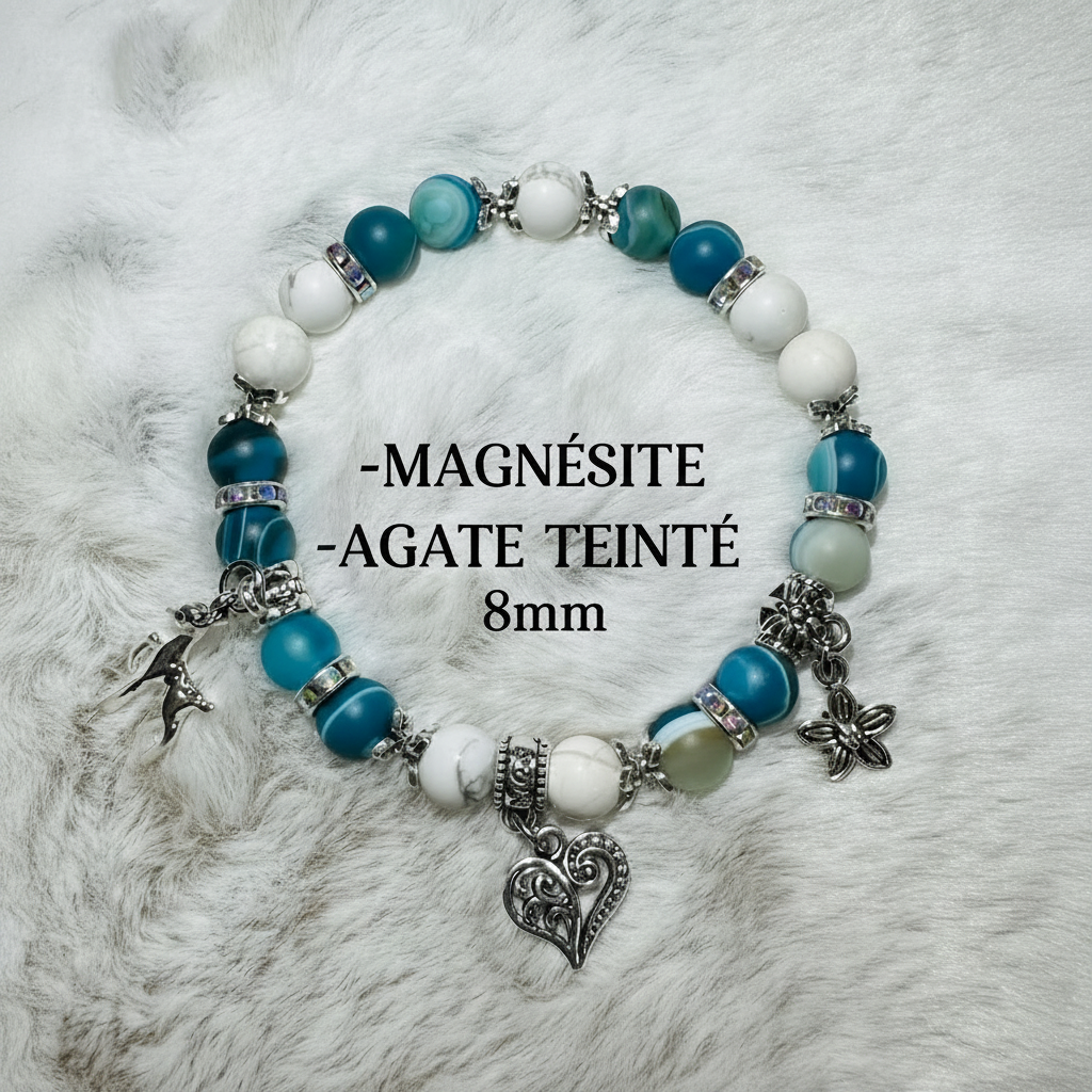 Bracelet Magnésite & Agate teinté 8mm éclairci