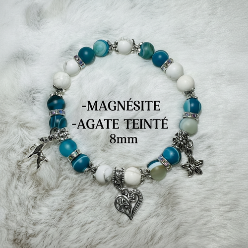 Bracelet Magnésite & Agate teinté 8mm éclairci