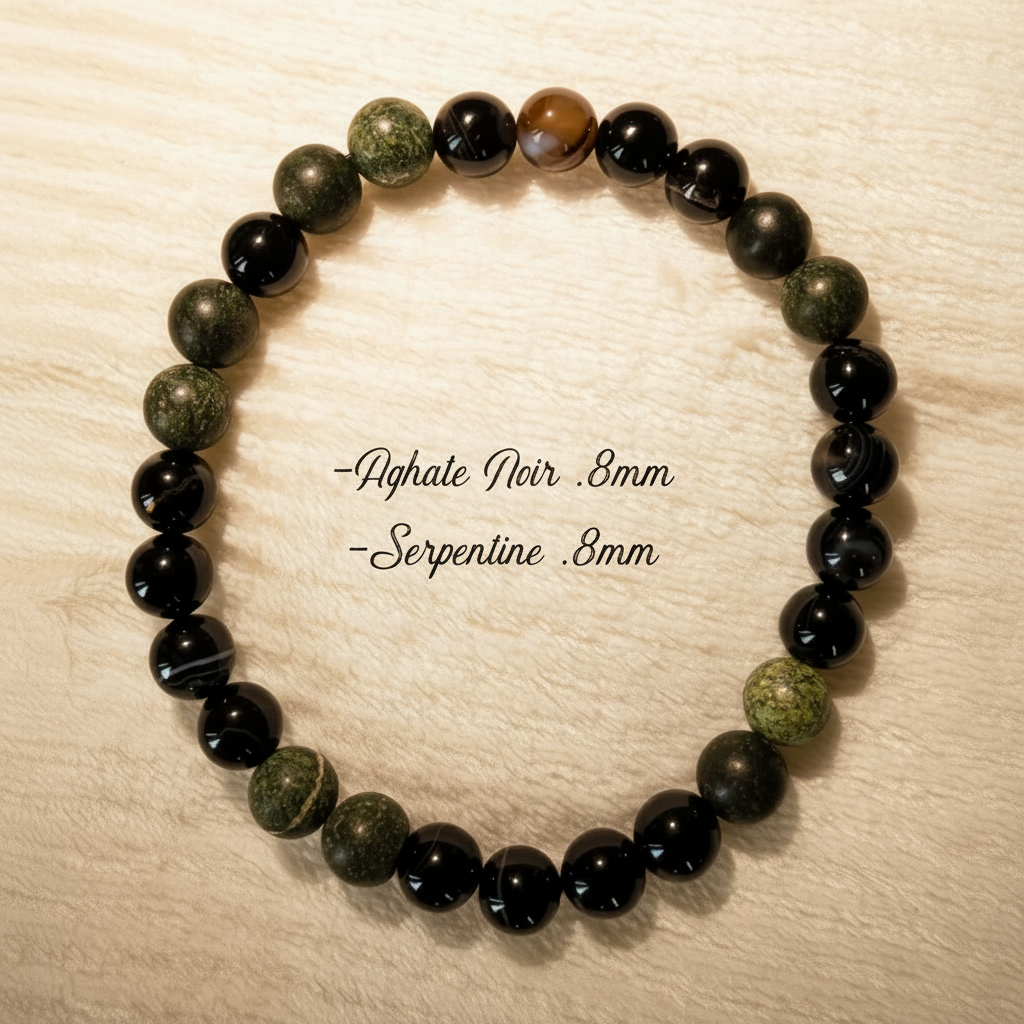 Bracelet en Agate Noir & Serpentine